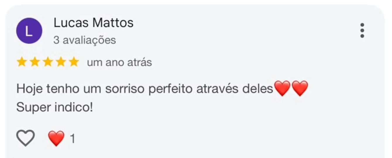 Avaliação Google 5 estrelas (4 de 7) — paciente recomenda a Vellano Clinic em Goiânia