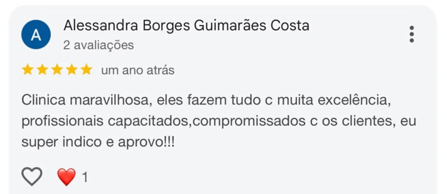 Avaliação Google 5 estrelas (7 de 7) — depoimento de paciente da Vellano Clinic, Setor Oeste, Goiânia